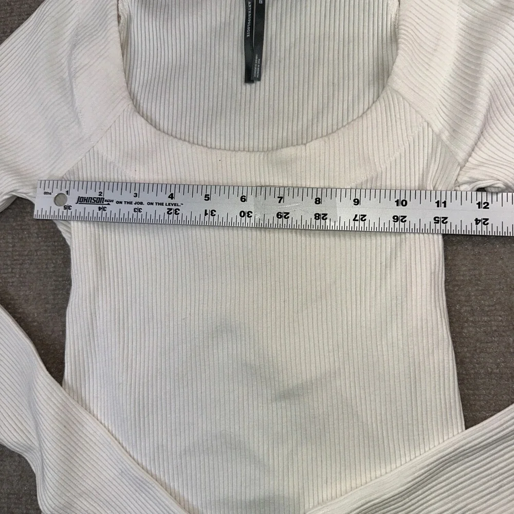 Anthropologie Ribbed Square Neck Long Sleeve Top Cream XS